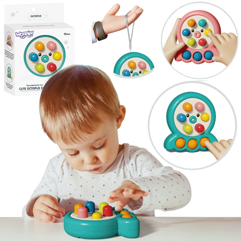 Woopie green octopus whack-a-mole pull-along toy 2in1