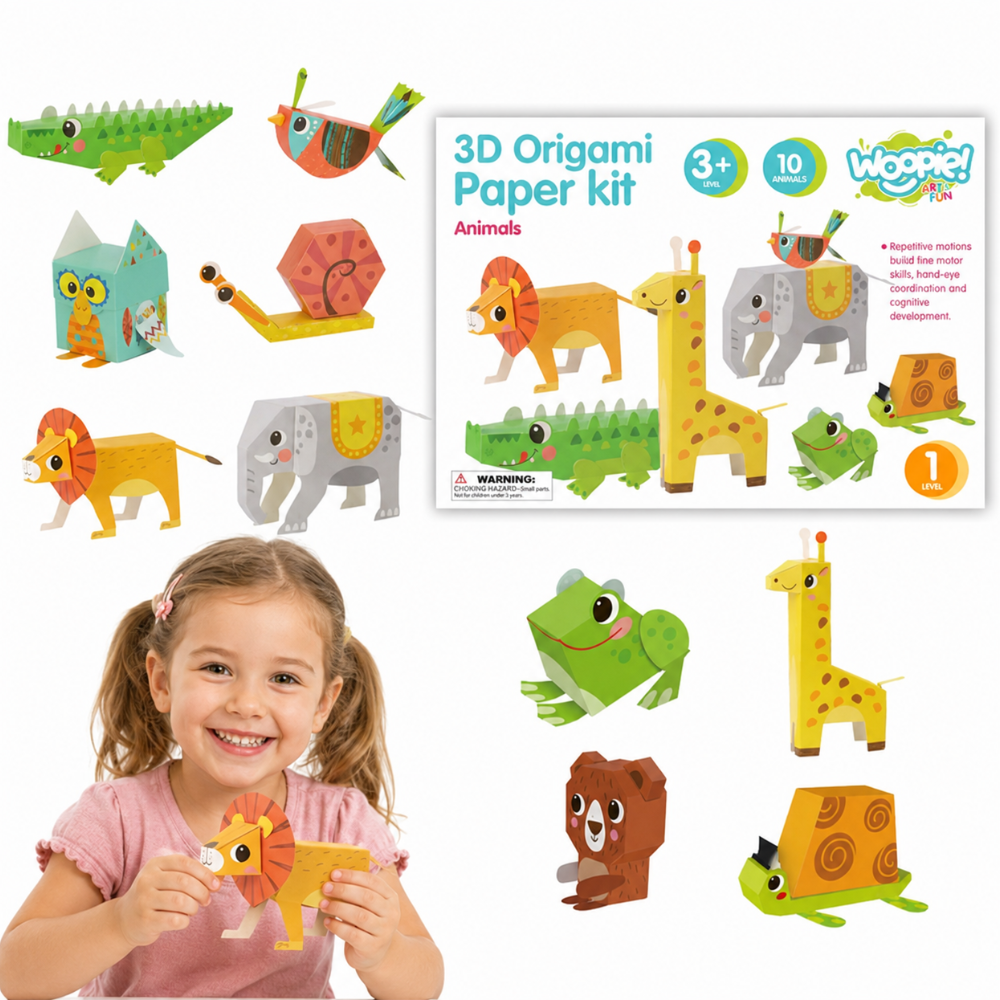 Woopie Art&Fun 3D origami komplekts bērniem ar 10 papīra dzīvniekiem
