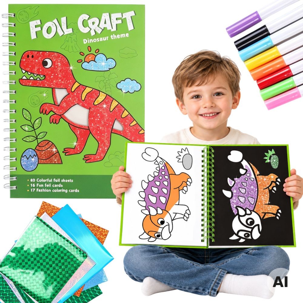 Woopie Dinosaur Foil Art and Colouring Book, 121 pcs