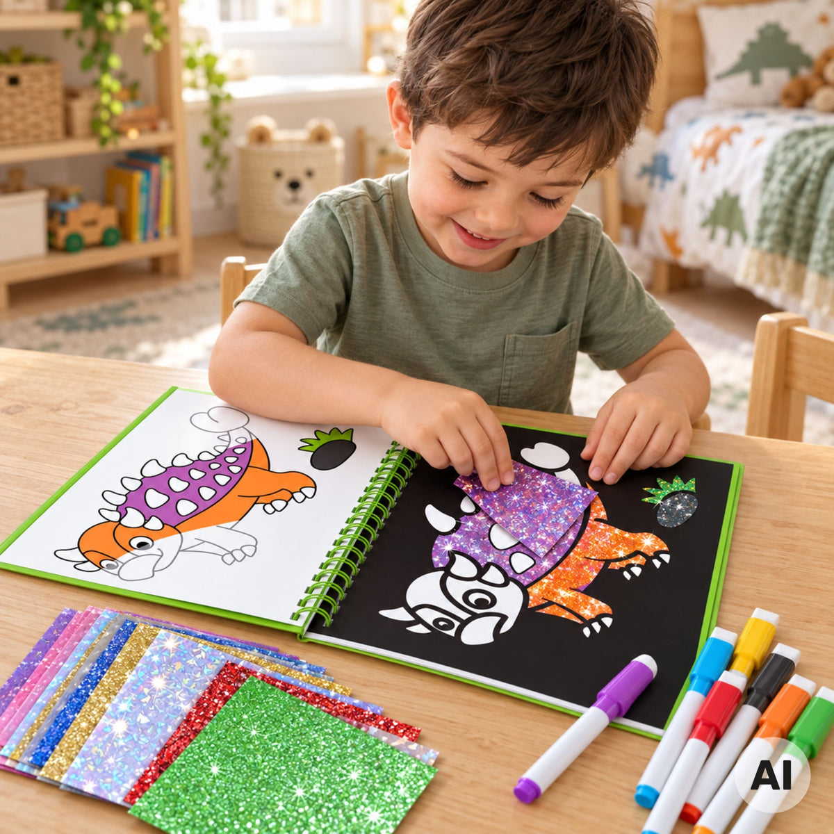 Woopie dinosaur foil art book – shiny dinosaur picture