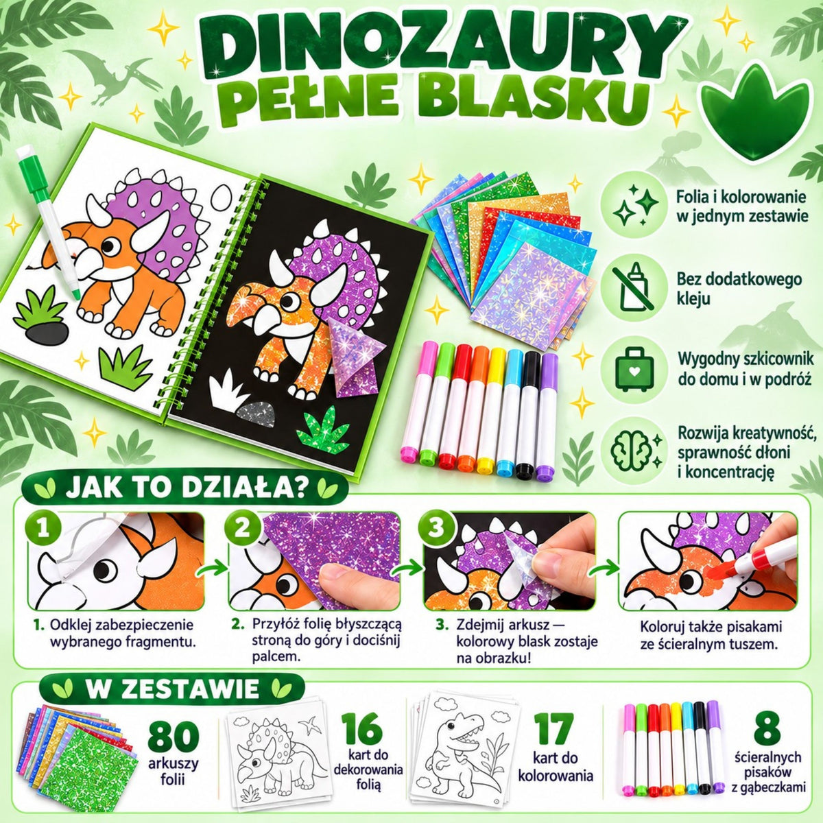 Woopie dinosaur foil art book – foil sheets
