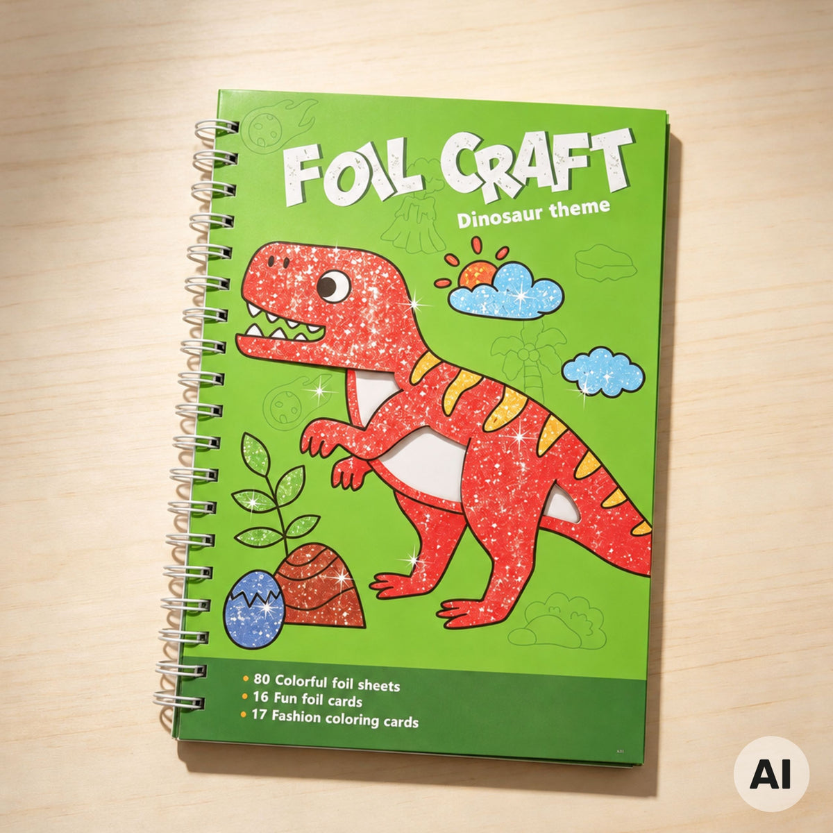 Woopie dinosaur foil art book – colouring card
