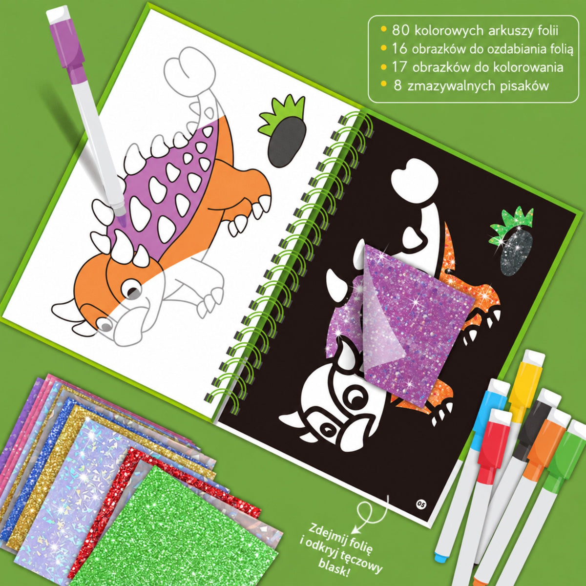 Woopie dinosaur foil art book – erasable markers