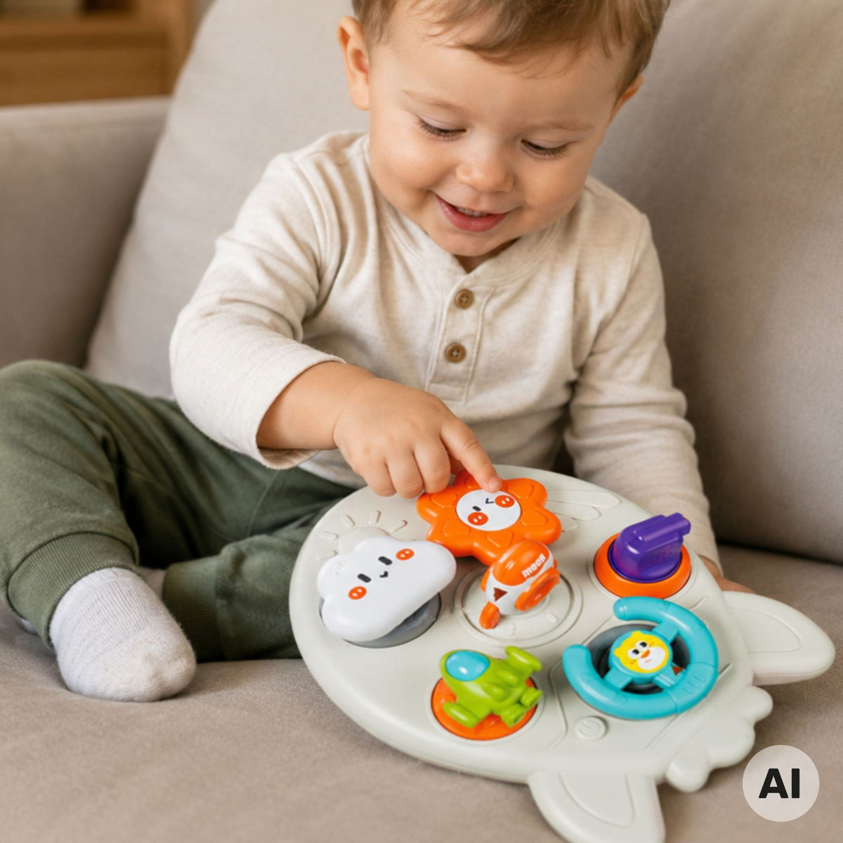 Woopie Baby rocket activity board – cloud button and spinning star