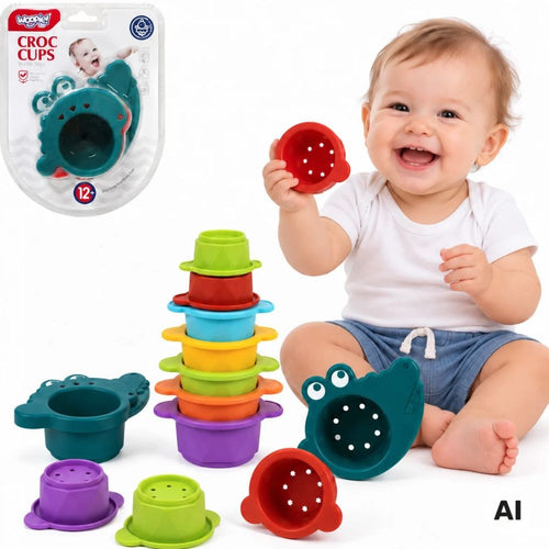 Woopie Baby Crocodile Bath Stacking Cups, 8 Pieces
