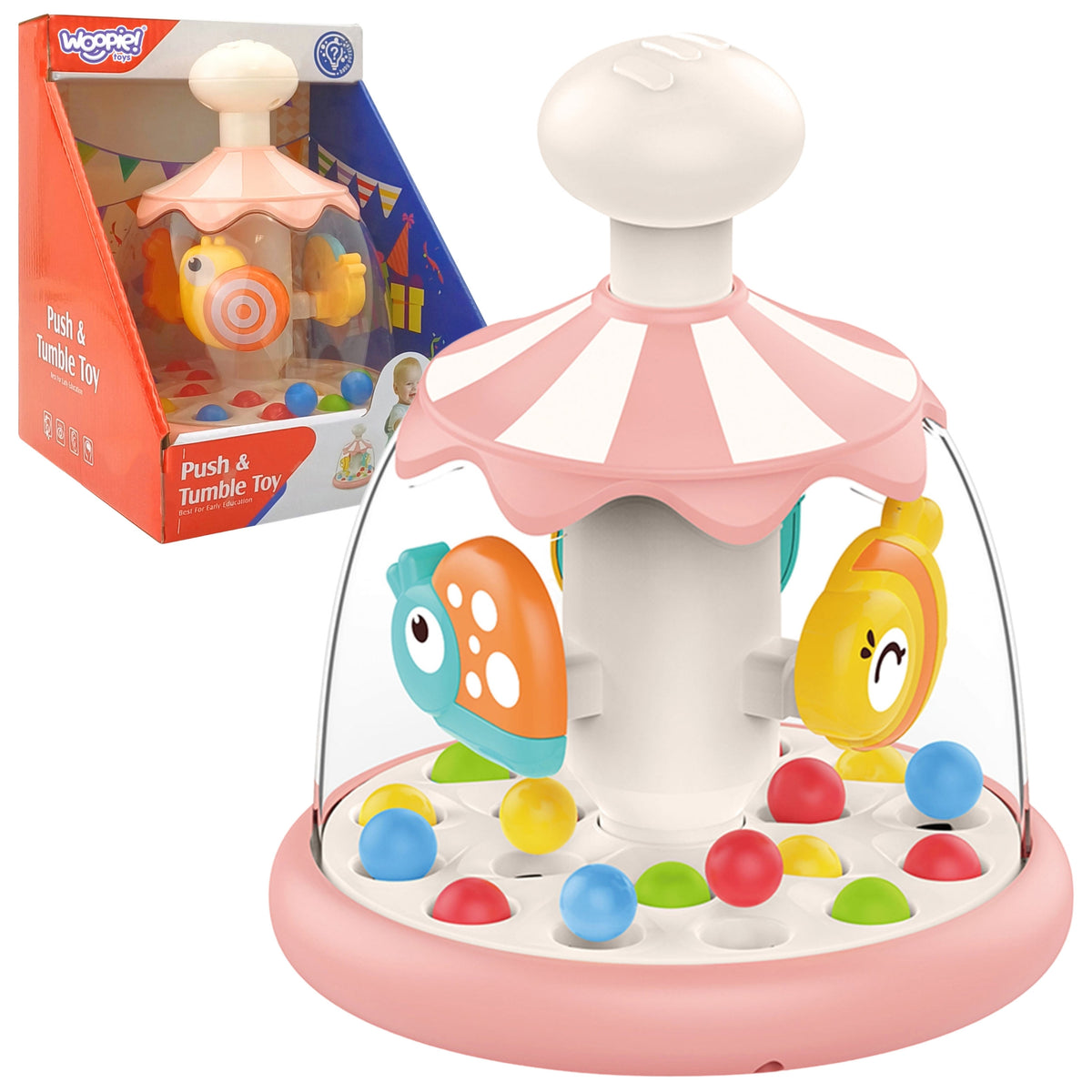 Woopie Baby rozā vilciņš karuselis ar dzīvniekiem
