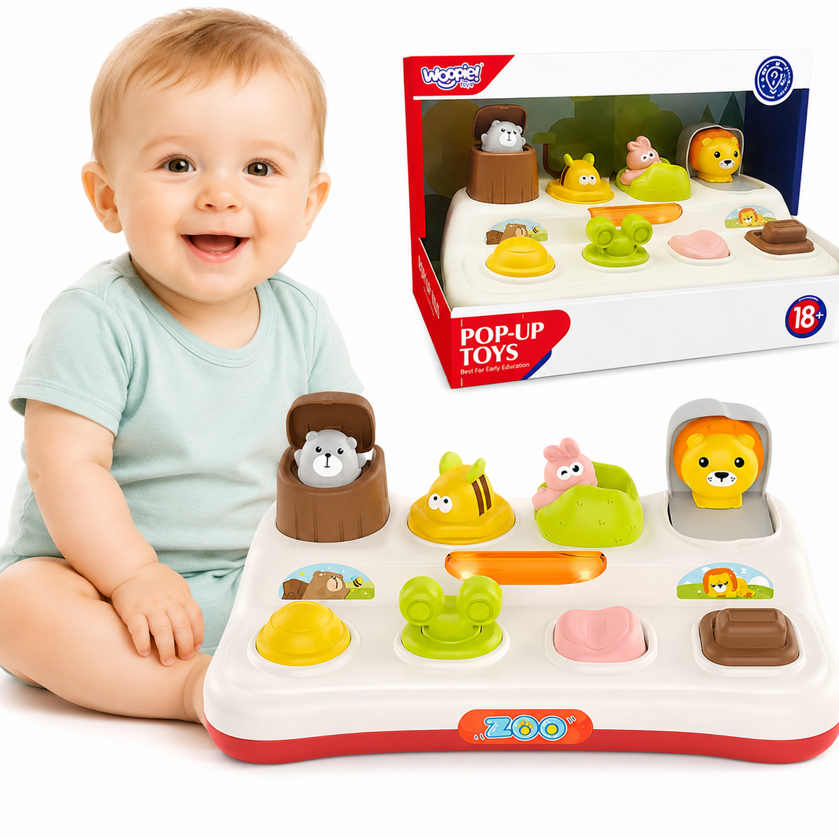 Woopie Baby rotaļlieta ar uzlecošiem zoodārza dzīvniekiem