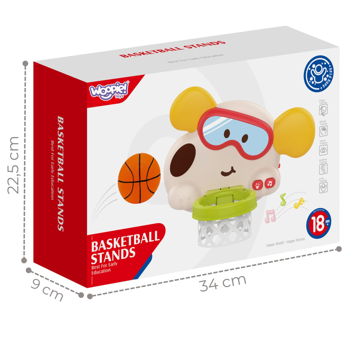 Woopie Baby dog basketball hoop – toddler scoring a basket