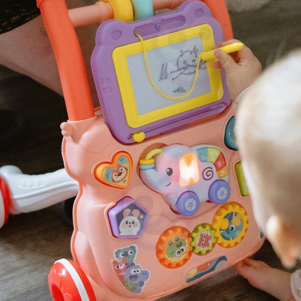 Woopie Baby musical push walker – drawing pad on the panel