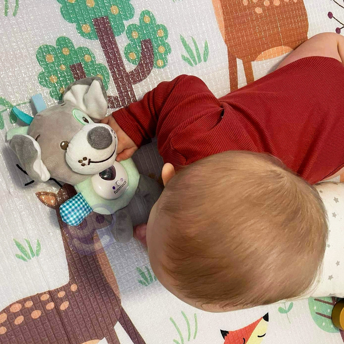 Woopie Baby sleepy dog soother – grey and mint plush dog