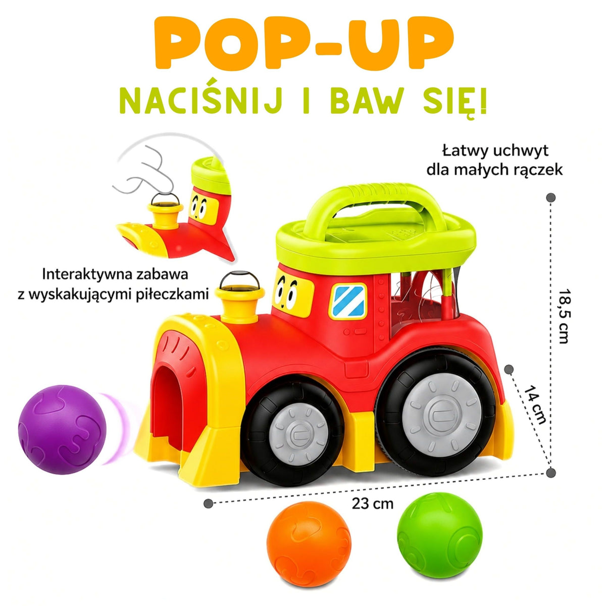 Woopie Baby bumbiņu vilciens – jautra lokomotīves seja