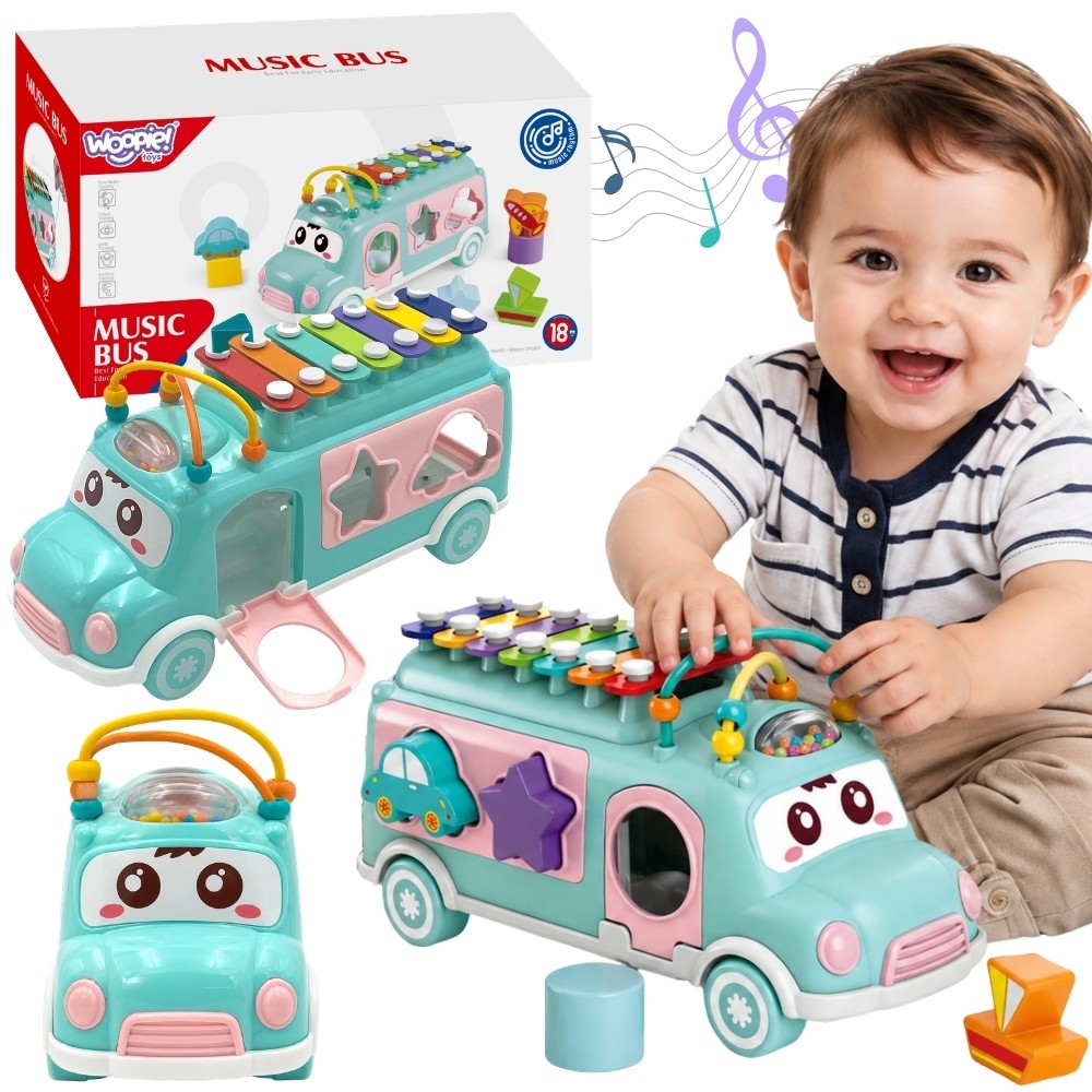 Woopie Baby muzikālā mašīna šķirotājs ar šķīvjiem, zaļa
