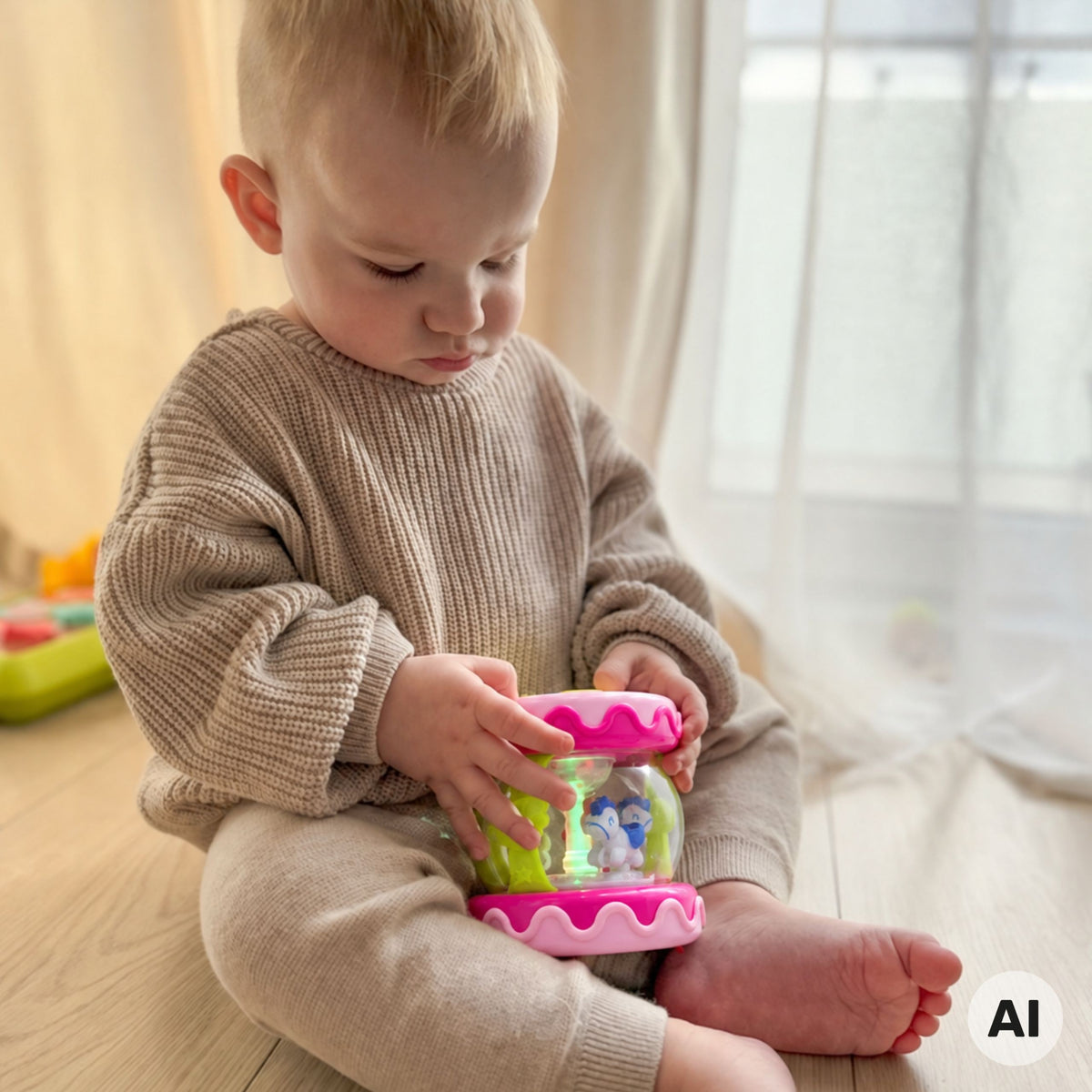 Pink baby drum with six sound and light buttons