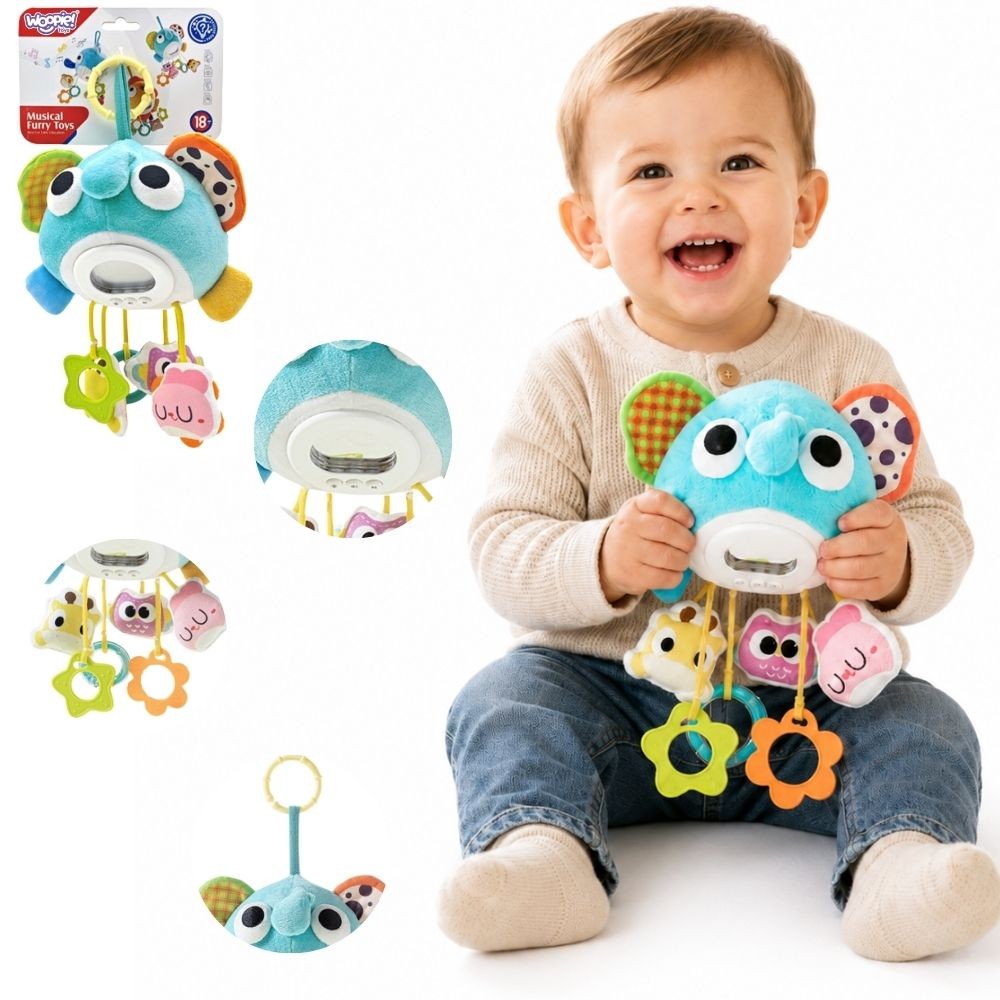 Woopie Baby Musical Plush Elephant with Teether Pendants