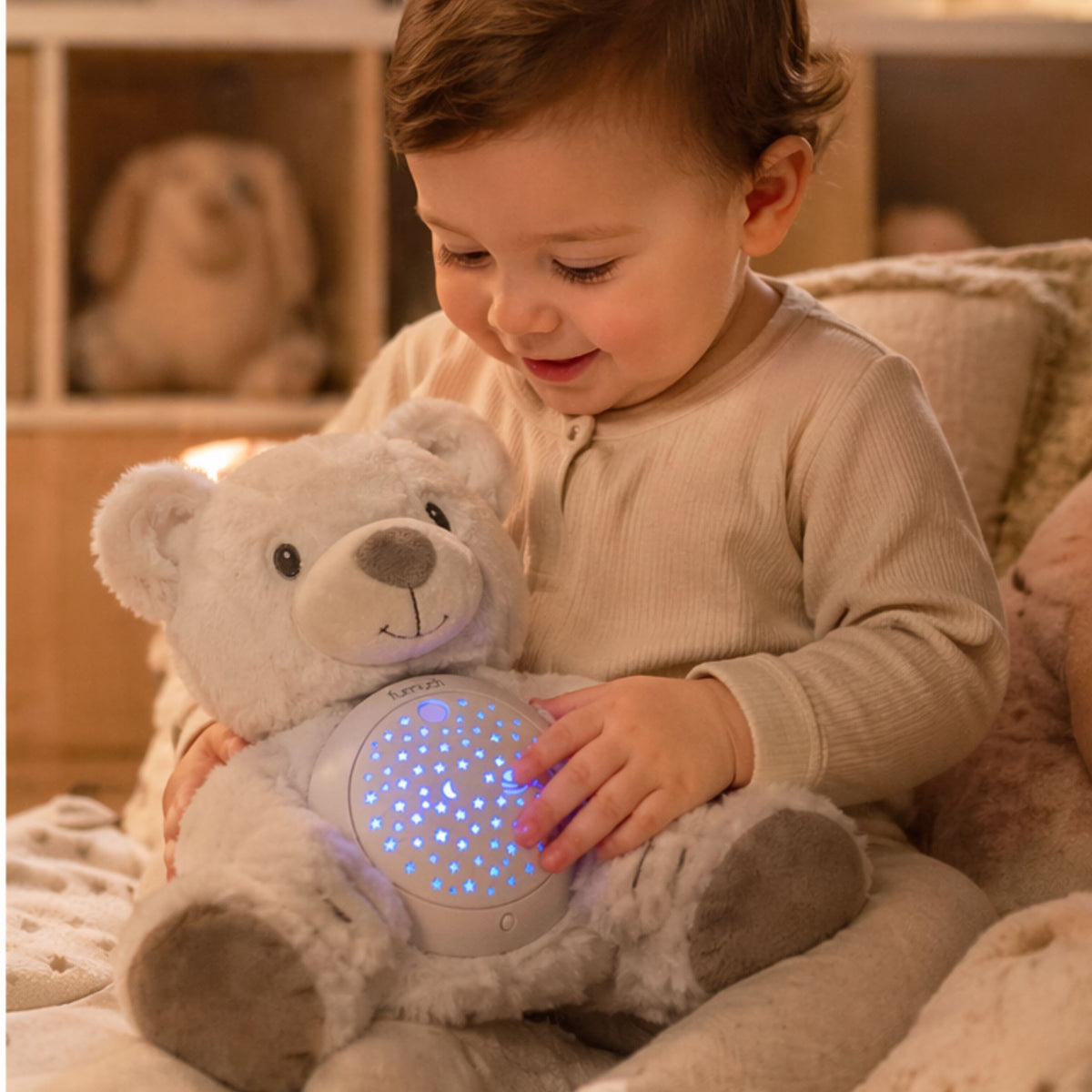 Woopie Baby white teddy projector – white teddy with belly projector