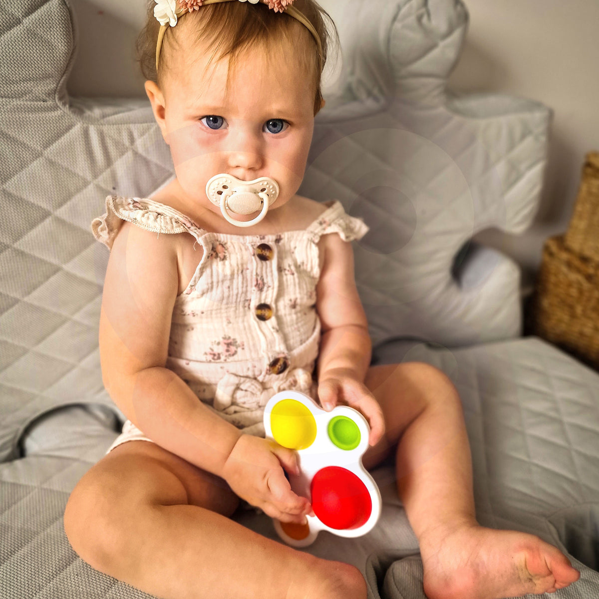 Woopie Baby Pop It graužamais – pieci krāsaini silikona burbuļi
