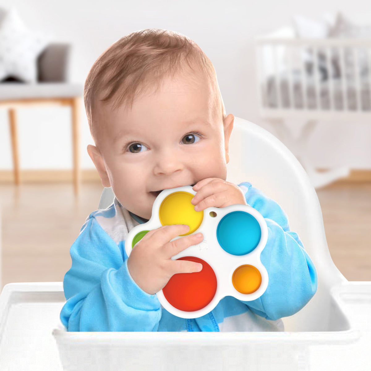 Woopie Baby Pop It graužamais – caurums piestiprināšanai pie ratiem