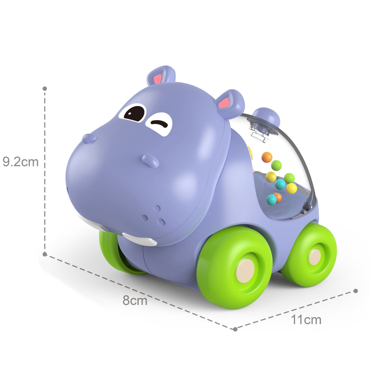 Woopie Baby hippo rattle car – toddler crawling after the car