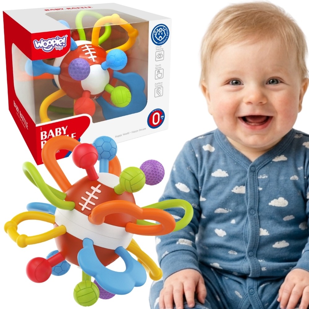 Woopie Baby sensorā bumba – grabulis un kožamā zīdaiņiem no dzimšanas