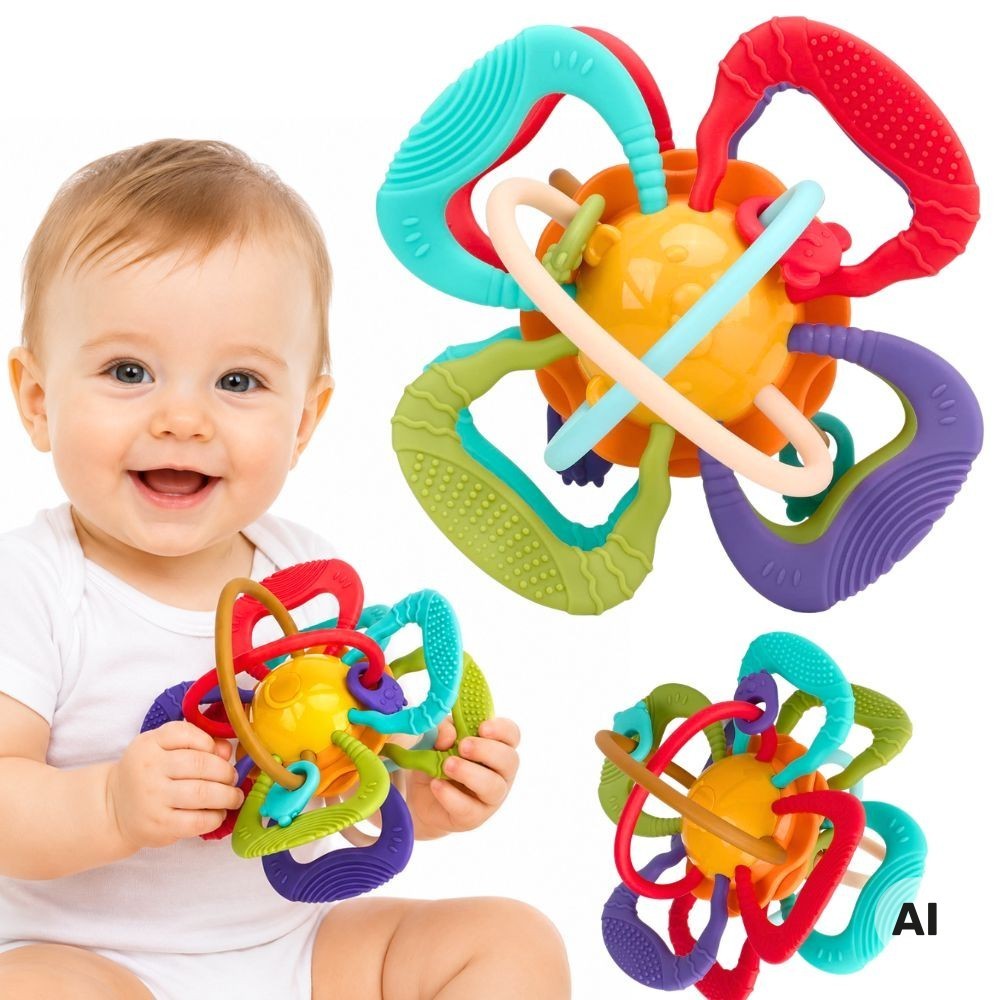 Woopie Baby sensorā bumba – kožamā rotaļlieta ar cilpām mazuļiem
