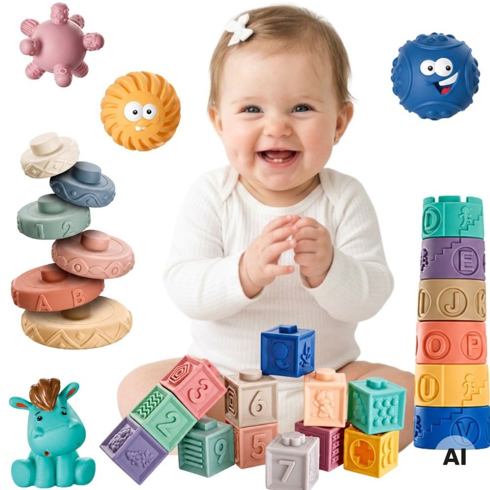 Woopie Baby Soft Sensory Blocks Set, 27 Pieces