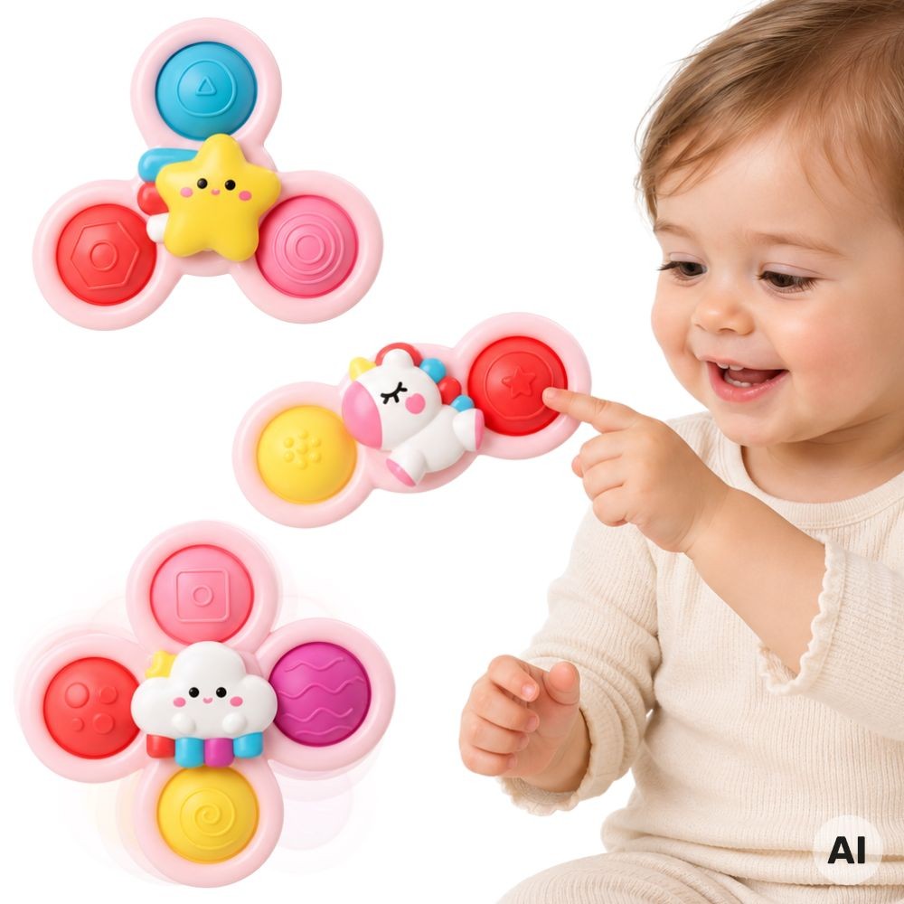 Woopie Baby sensorie spinneri ar piesūcekņiem, 3 gab., rozā