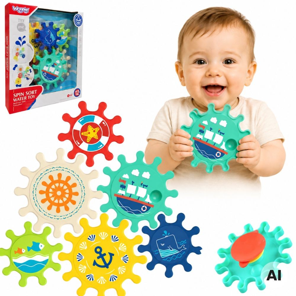 Woopie Baby Bath Gears Toy with Suction Cups, 6 pcs