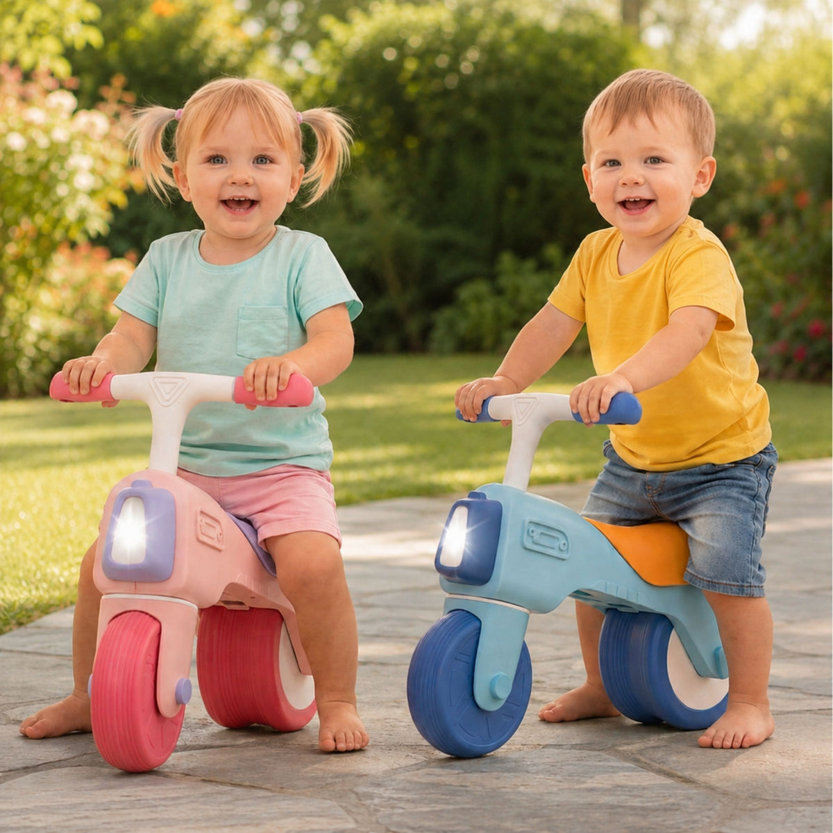 Woopie pastel balance bike – headlight-style panel with melodies