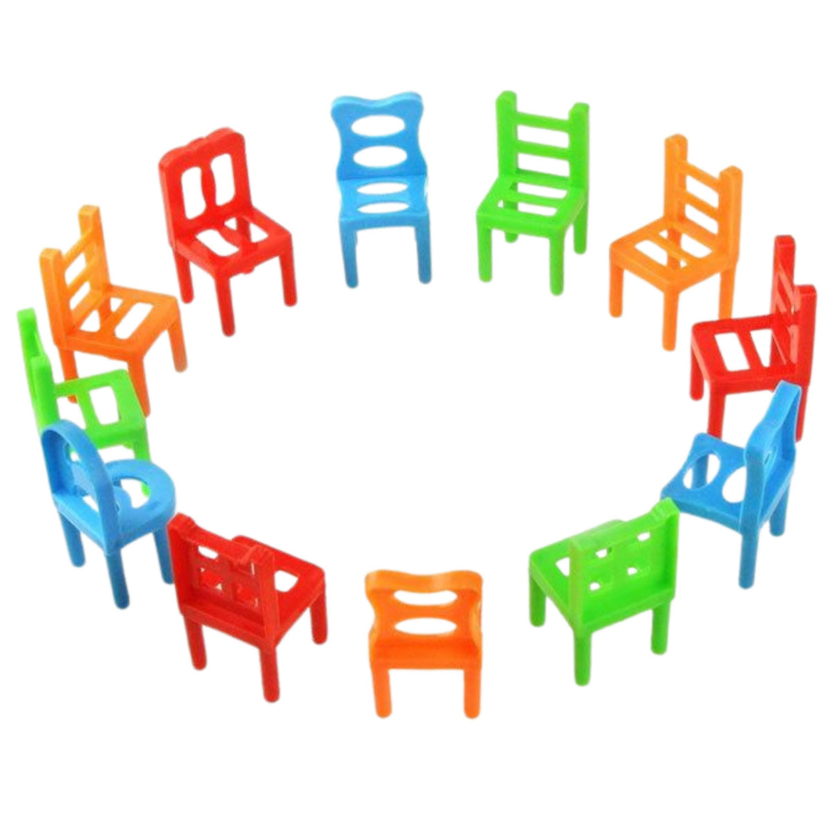 Chair stacking game – chairs in four colours and different shapes
