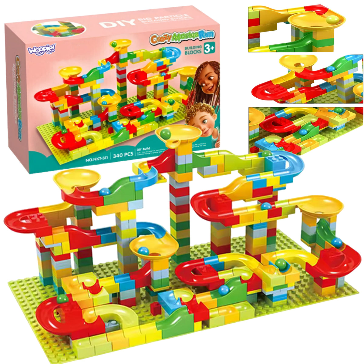 Woopie Marble Run Building Blocks Set, 340 Pieces