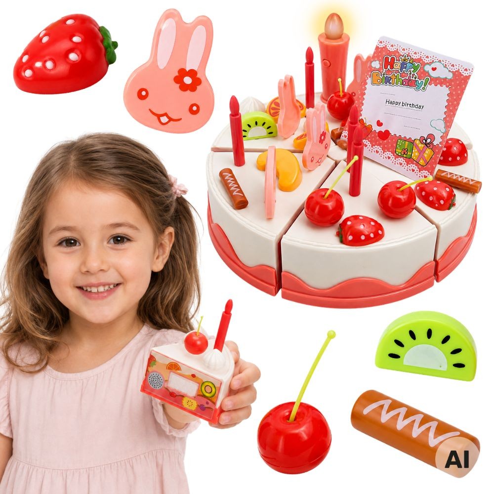 Woopie toy birthday cake to cut with light-up candle, 40 pieces
