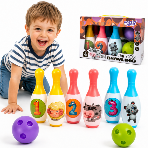 Woopie kids bowling set with animal and number pins, 8 pieces