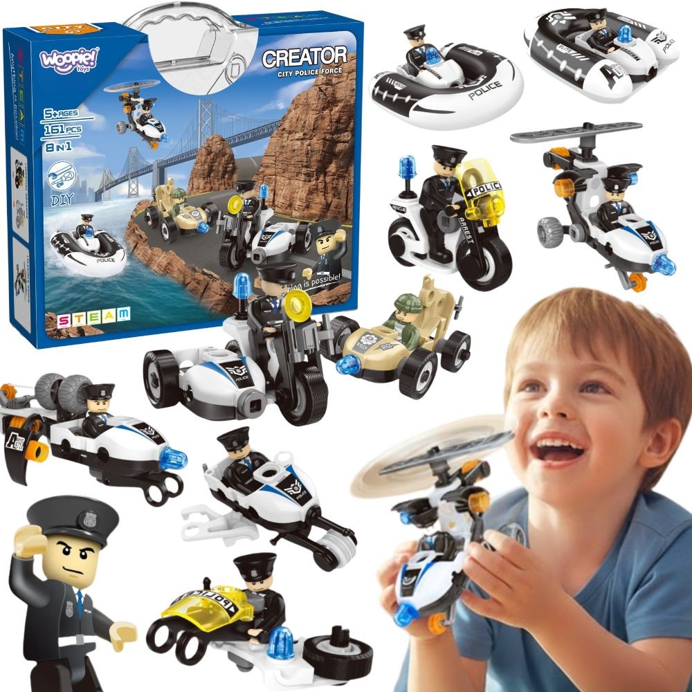 Woopie STEAM Building Set Police Vehicles 8-in-1 161 pcs