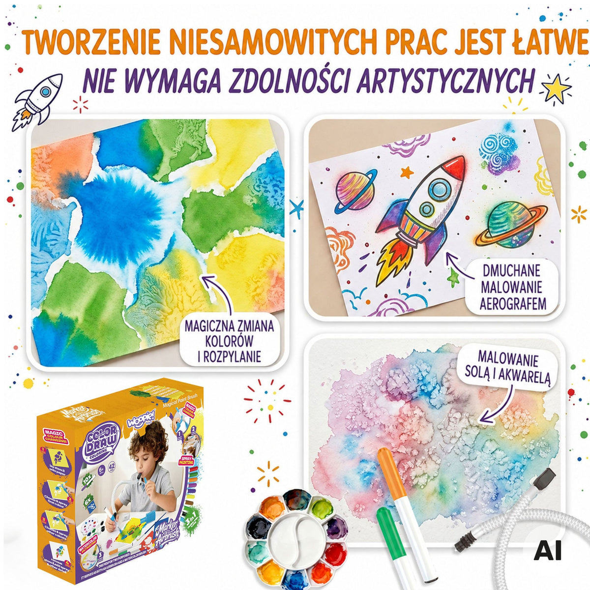 Woopie 3-in-1 painting set – spray painting effect