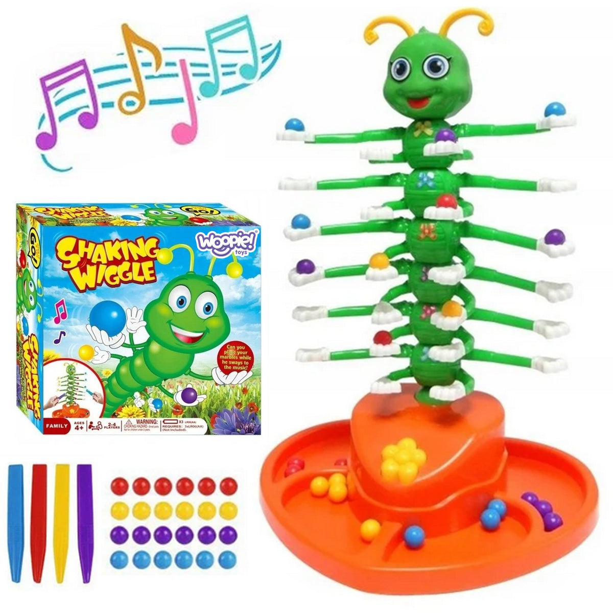 Woopie Dancing Caterpillar family game with balls and tweezers