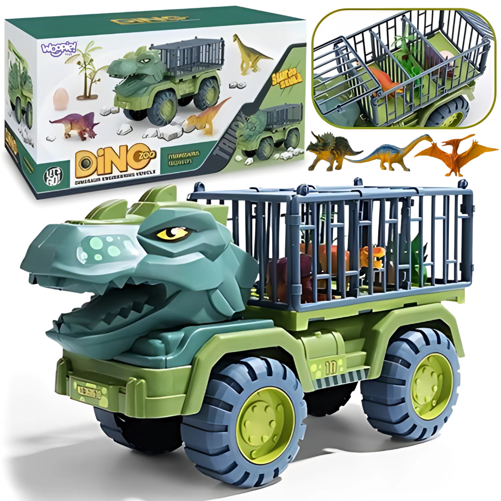 Woopie T-Rex dinosaur transporter truck with 15 figures