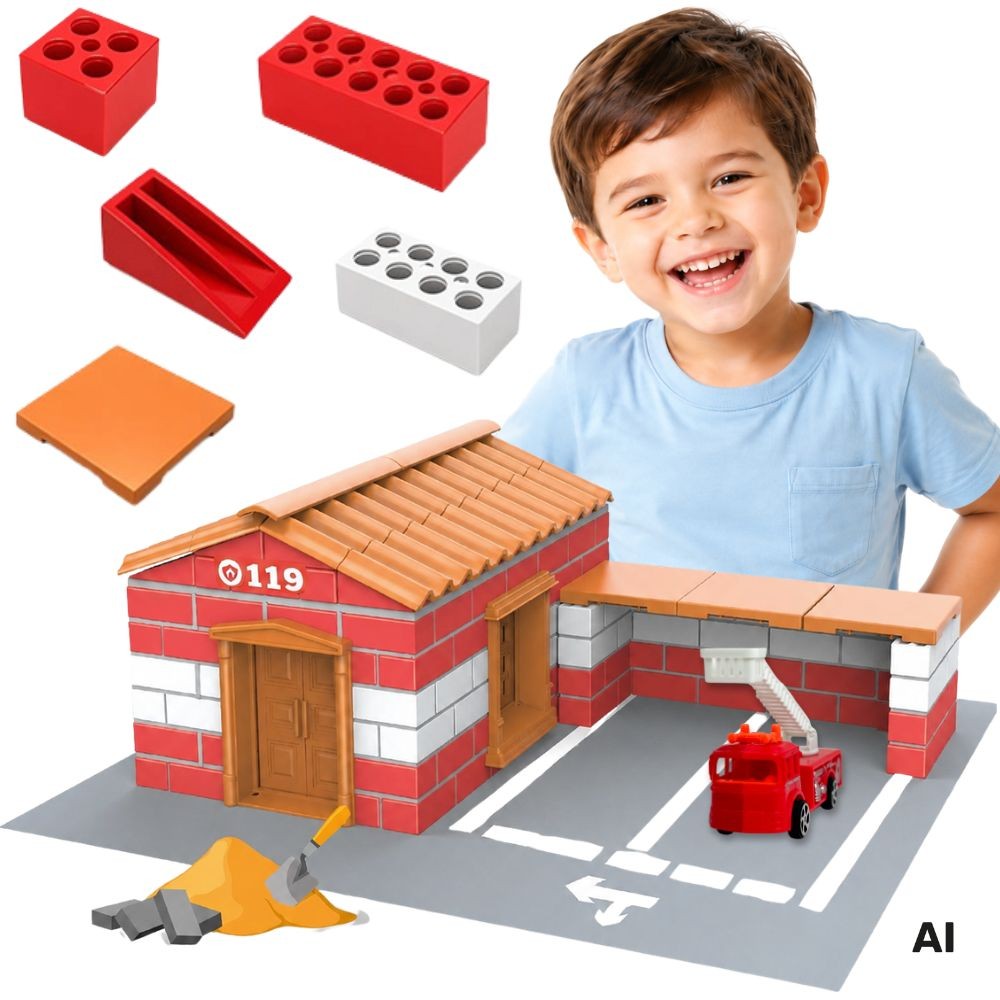 Woopie Mini Brick Fire Station Kit with Truck, 178 pcs