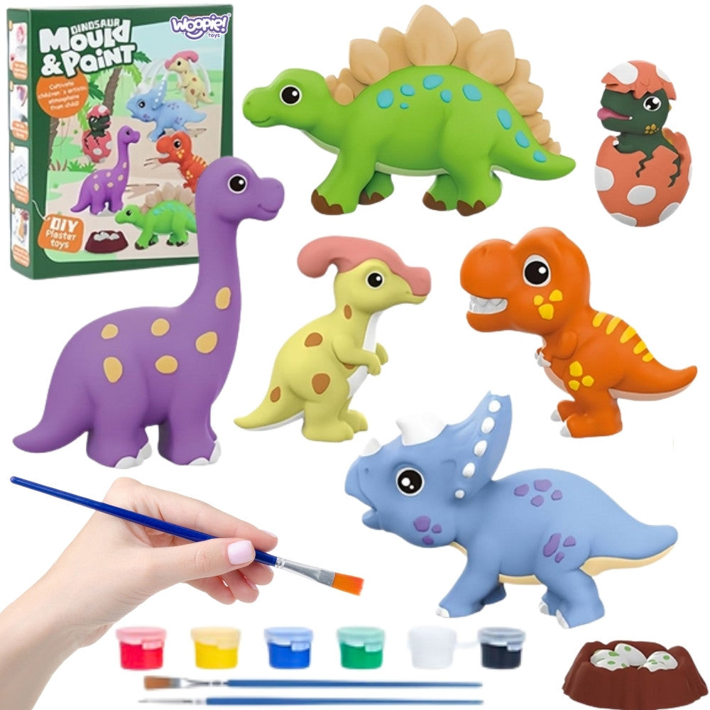 Woopie ģipša figūriņu liešanas un krāsošanas komplekts ar dinozauru veidnēm