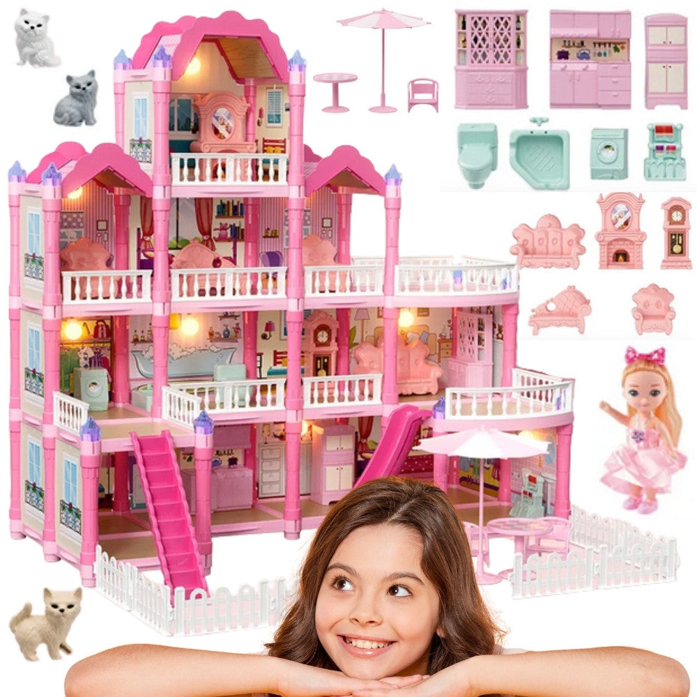 Woopie Three-Storey Dollhouse Villa with Lights, 296 pcs