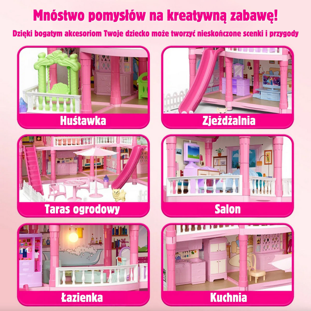 Woopie three-storey dollhouse – garden with umbrella and deckchairs