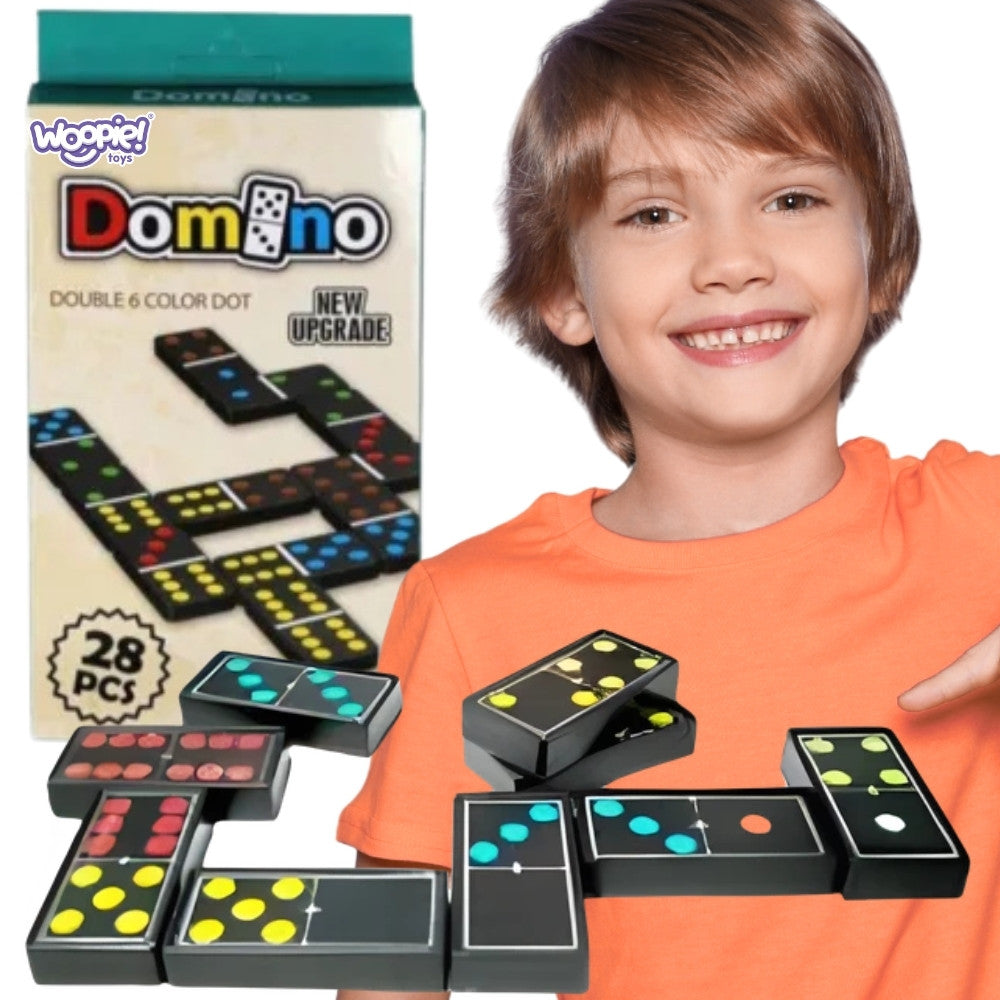 Woopie colourful dot dominoes family game, 28 tiles
