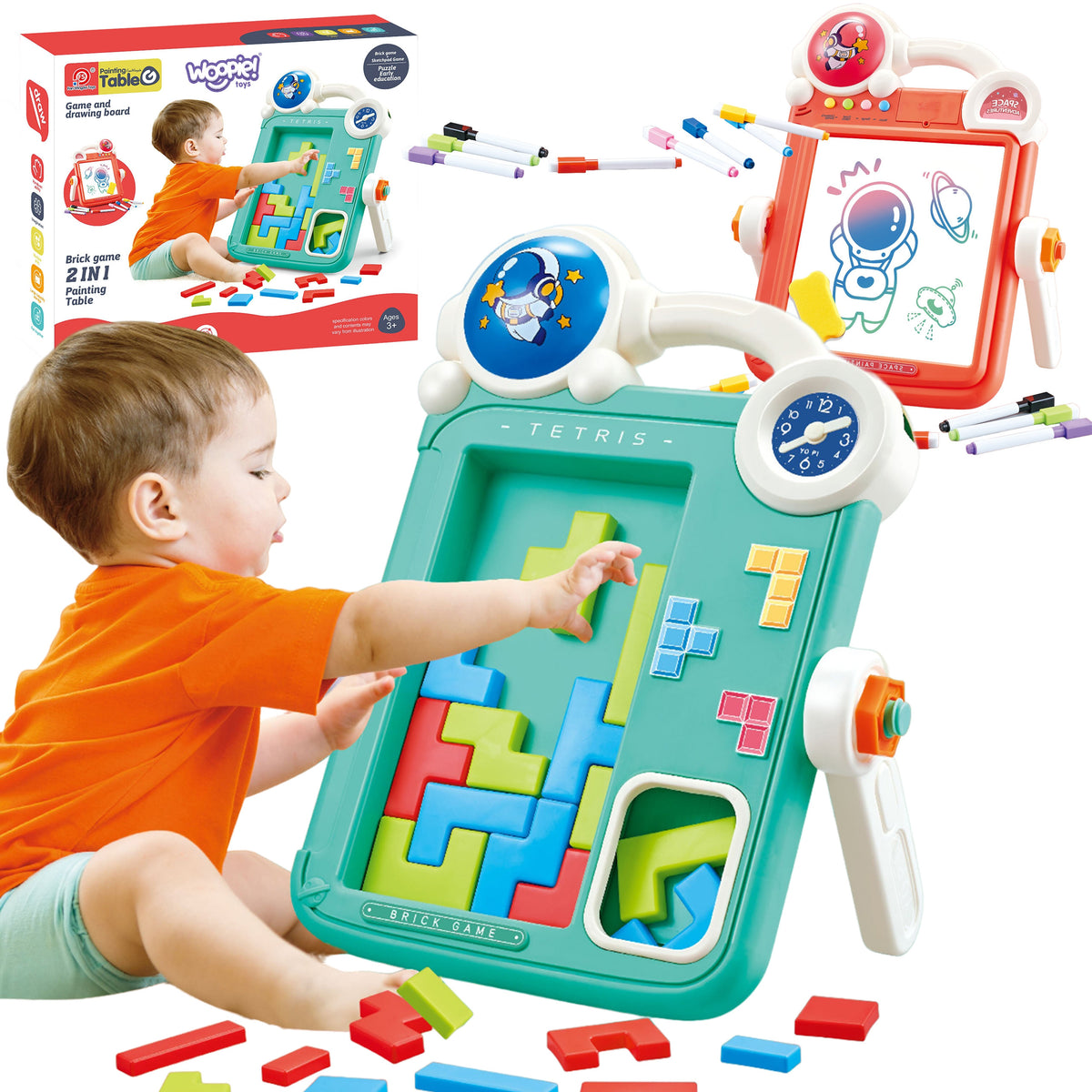 Woopie 2in1 drawing board and falling blocks puzzle game