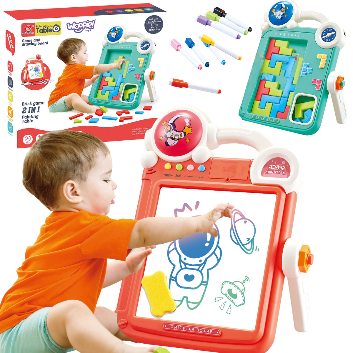 Woopie 2-in-1 Drawing Board and Tetris Game, Orange
