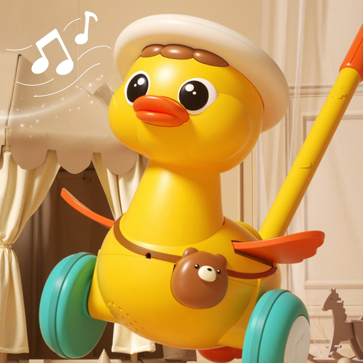 Push-along duck – flaps its wings and plays cheerful tunes