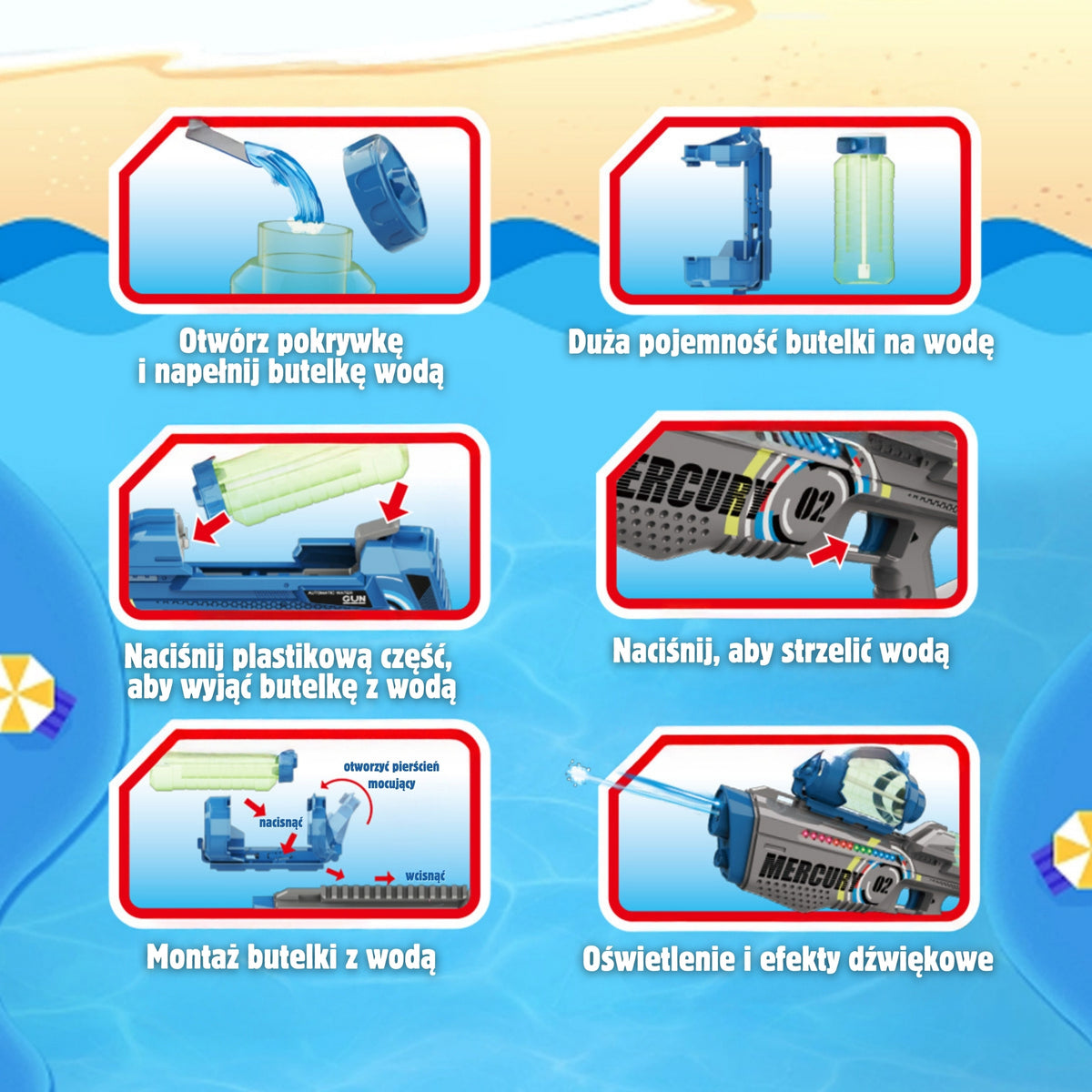 Woopie Mercury electric water gun – shoulder strap and USB cable