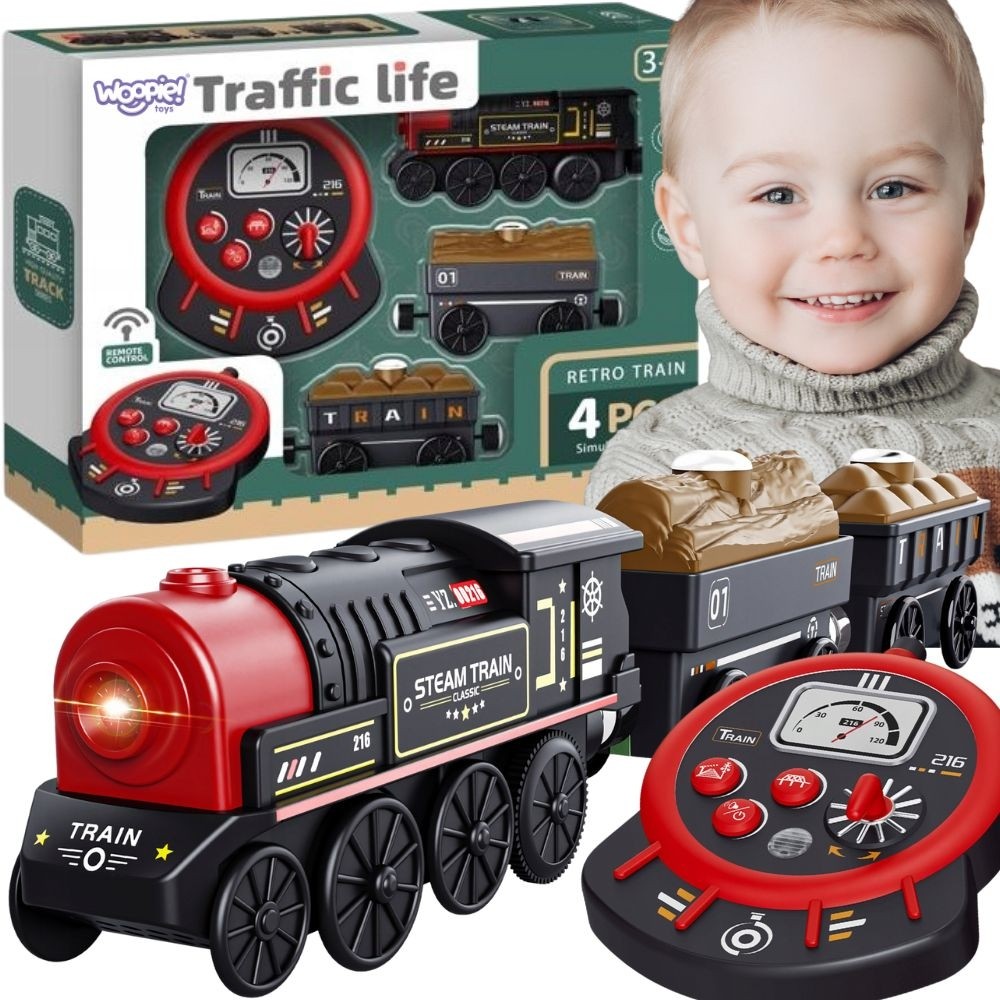 Woopie tālvadības retro tvaika vilciens ar 2 vagoniem