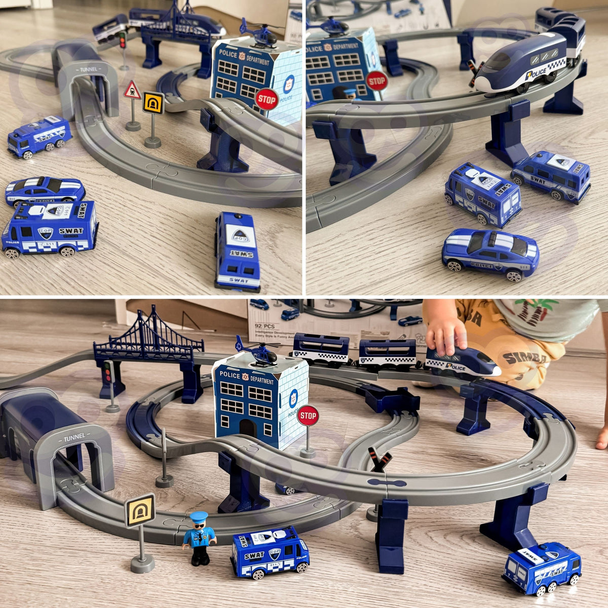 Police train wagon with opening roof and officer figure