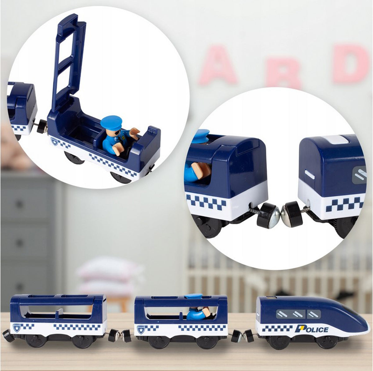 Police train set box – 92 pieces, Woopie