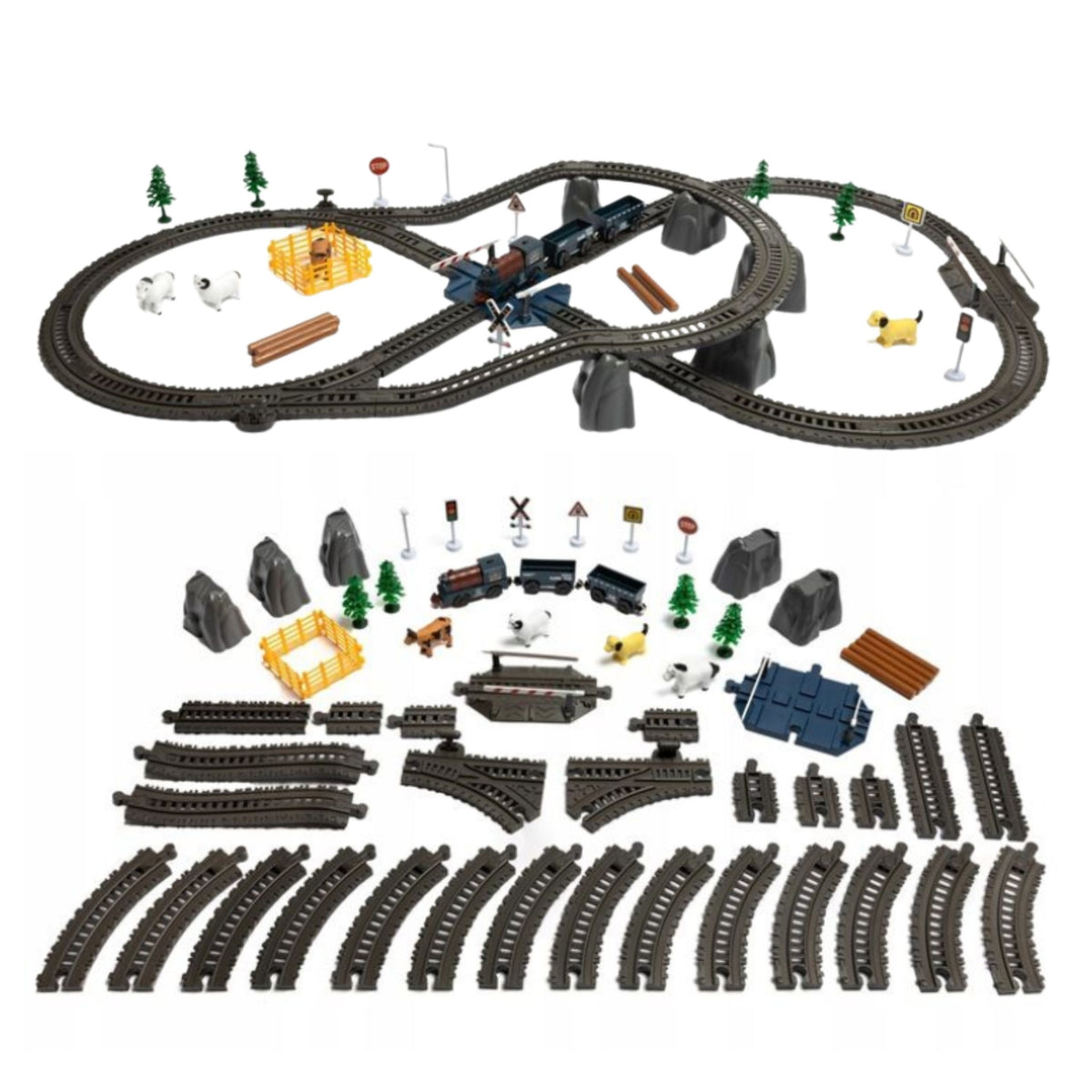 Woopie XXL electric freight train – level crossing with barriers