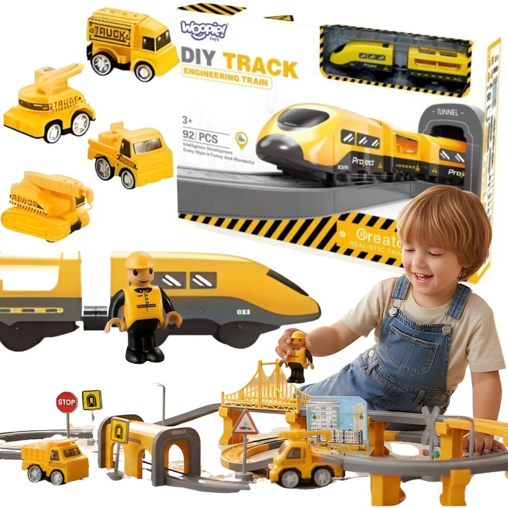 Woopie electric train construction crew track set, 92 pieces